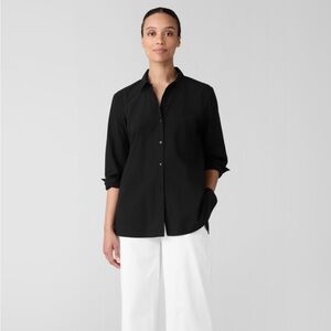 Eileen Fisher Washed Organic Cotton Poplin Classic Collar Shirt